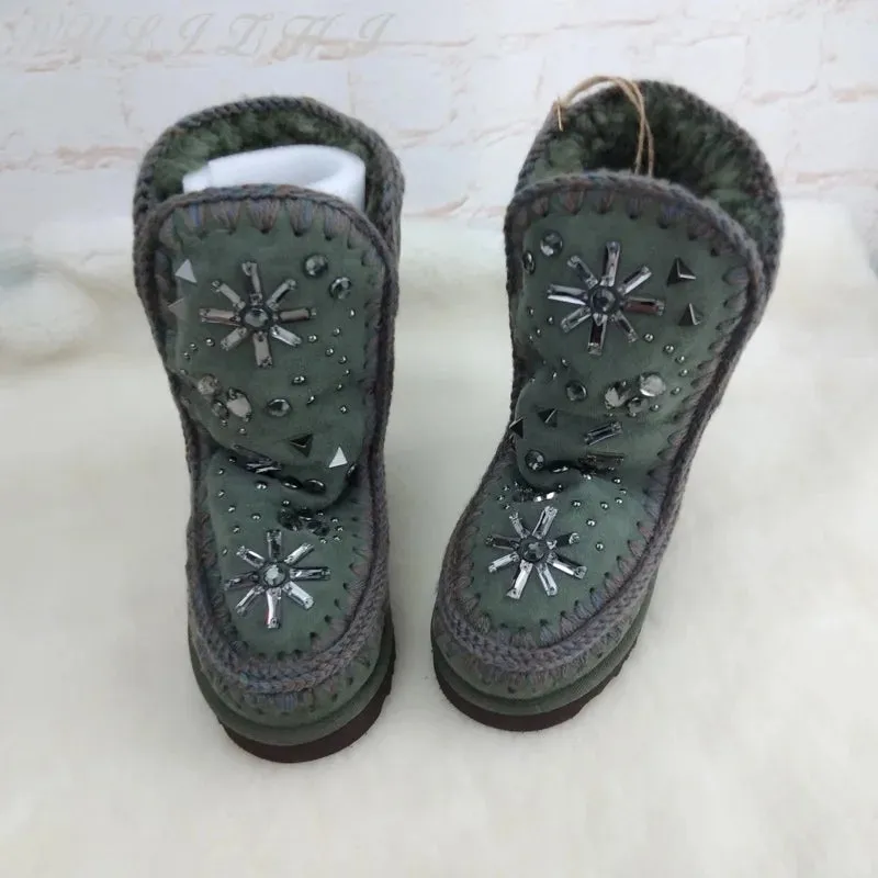 Handmade Plush Crystal Fur Boots
