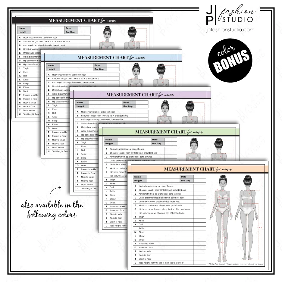 PRINTABLE Women's Body Measurement Sheet / Fashion Designer Template / Sewing Measurement Sheet / PDF & JPG
