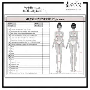 PRINTABLE Women's Body Measurement Sheet / Fashion Designer Template / Sewing Measurement Sheet / PDF & JPG