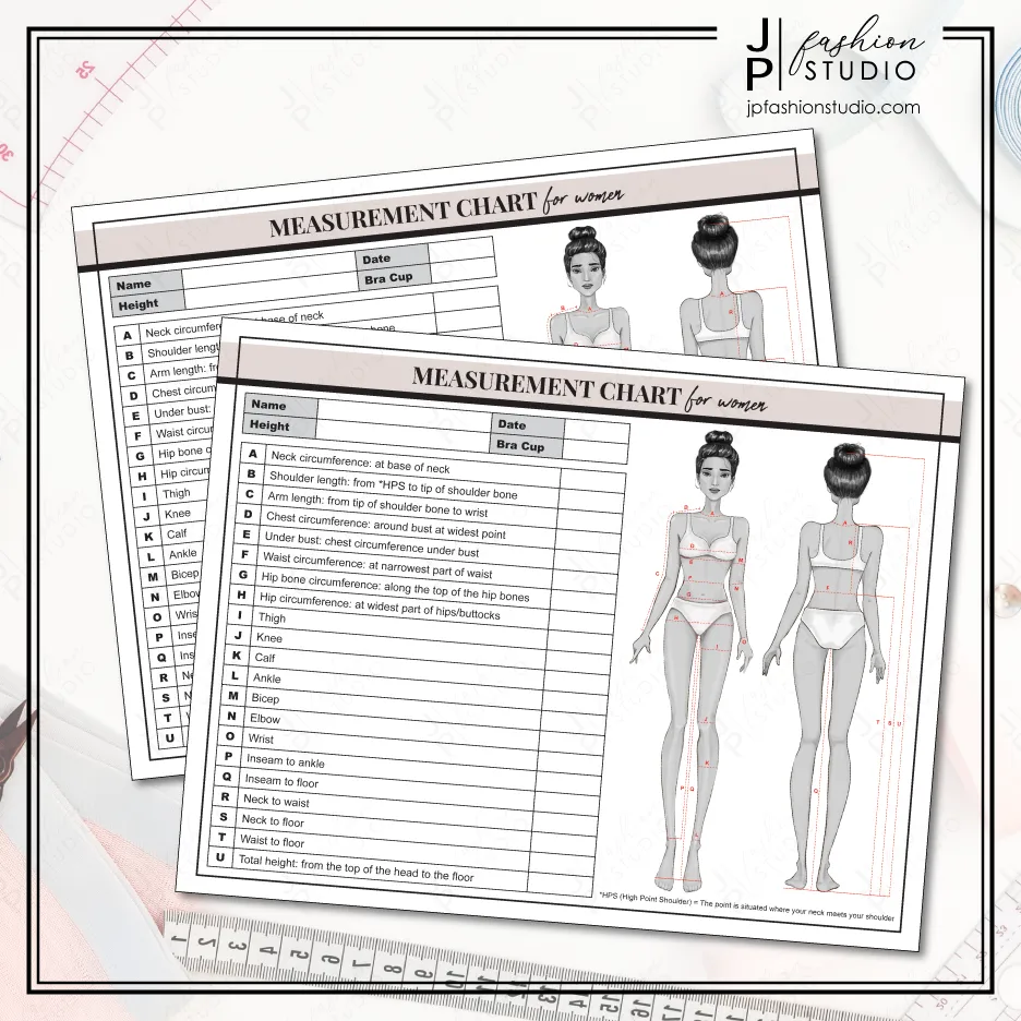 PRINTABLE Women's Body Measurement Sheet / Fashion Designer Template / Sewing Measurement Sheet / PDF & JPG